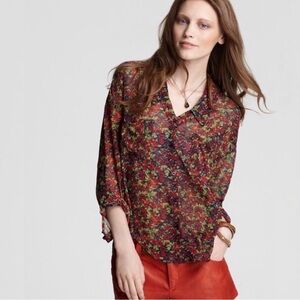 Free People Easy Rider Sheer Floral Button Down